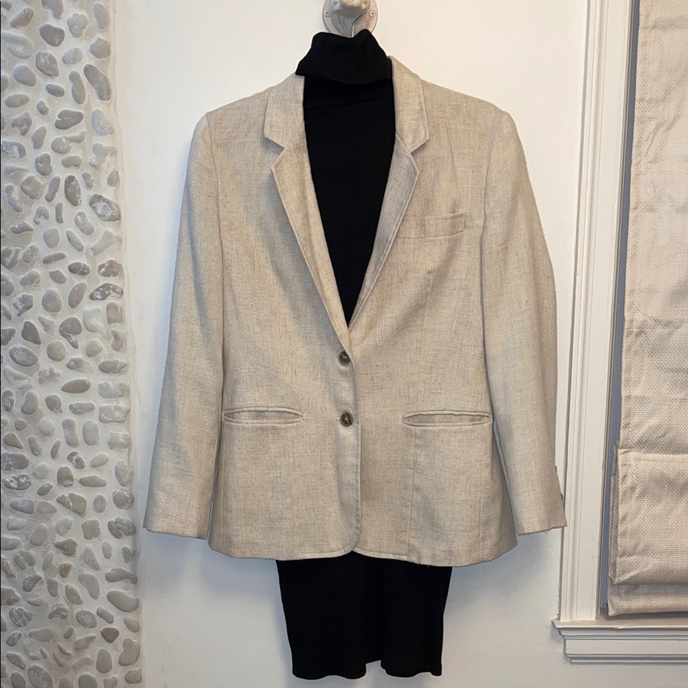 Vintage Cream oversized Blazer with Wild Fable Black Turtleneck Midi Dress